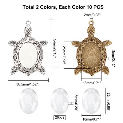 20Pcs 2 Colors Turtle Alloy Pendant Cabochons Settings DIY-PH0003-26-WH-1
