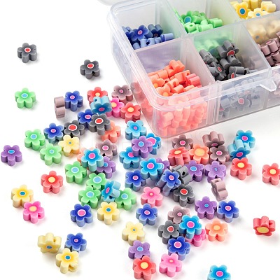300Pcs 10 Colors Handmade Flower Printed Polymer Clay Beads CLAY-LS0001-08-1