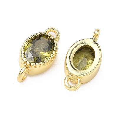 Brass Pave Cubic Zirconia Oval Connector Charms KK-P348-07G-02-1