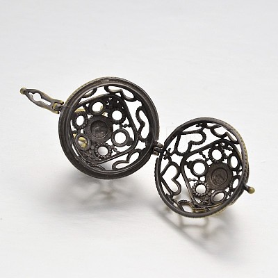 Round with Heart Brass Hollow Cage Pendants KK-P026-08AB-NR-1