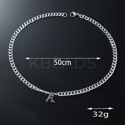 304 Stainless Steel Initial Pendant Cuban Link Chain Necklaces FS-WGB15F2-01-1