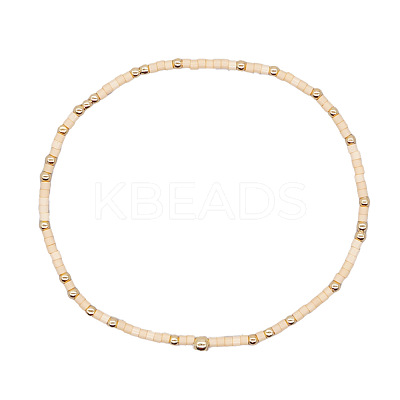 Minimalist Glass Seed Beads & Brass Beads Stretch Bracelets for Women BC0195-16-1