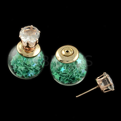 Girl's Double Sided Glass Ball Stud Earrings X-EJEW-R104-09B-1