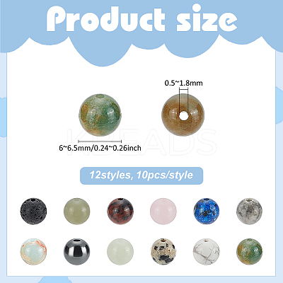 120Pcs 12 Styles Natural & Synthetic Mixed Gemstone Beads Sets G-PH0003-16-1