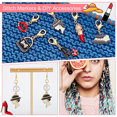 Alloy Enamel Rhinestone Locking Stitch Markers HJEW-AB00112-1