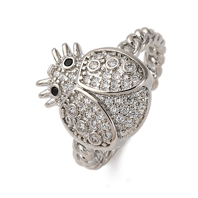 Brass Micro Pave Cubic Zirconia Adjustable Open Cuff Rings for Women RJEW-A072-01A-P-1