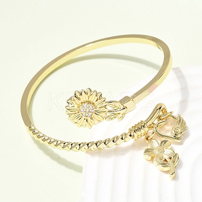 Brass Micro Pave Clear Cubic Zirconia Cuff Bangles BJEW-F526-02G-1