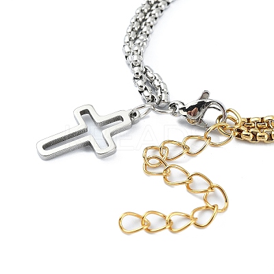 304 Stainless Steel Hollow Cross Charm Bracelet with Double Layer Box Chains BJEW-A002-01-1