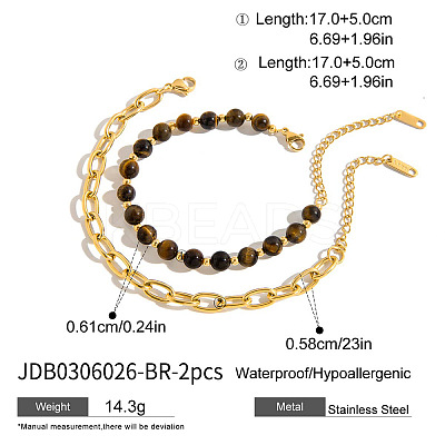 2Pcs 2 Styles 304 Stainless Steel Canle Chain Bracelets FS-WG283A0-01-1