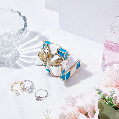 Square Bowknot Alloy Enamel with Crystal Rhinestone Jewelry Magnetic Storage Boxes CON-SP0001-32B-1