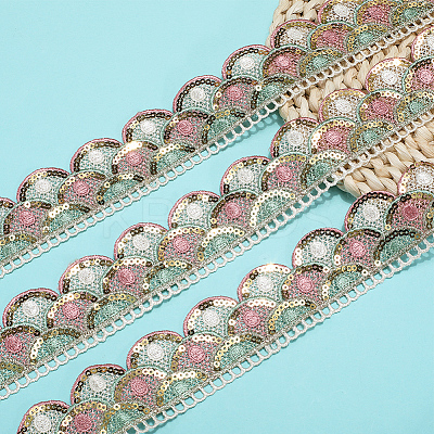 4.8~5 Yards Sparkle Polyester Lace Trim Ribbon with Plastic Paillettes OCOR-CY0001-14B-1