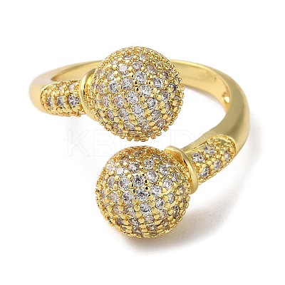 Rack Plating Brass Cubic Zirconia Open Cuff Rings RJEW-K249-15G-1