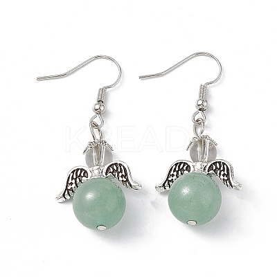 Gemstone Round Beaded Fairy Dangle Earrings EJEW-P220-01P-1