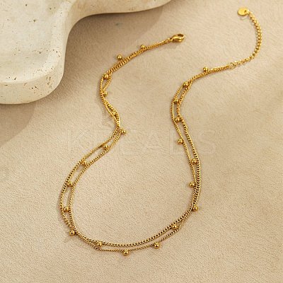 304 Stainless Steel Satellite Chain Double Layered Necklaces for Women NJEW-K296-03G-1