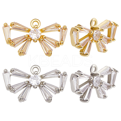 12Pcs 2 Colors Brass with Clear Cubic Zirconia Charms ZIRC-BBC0002-63-1