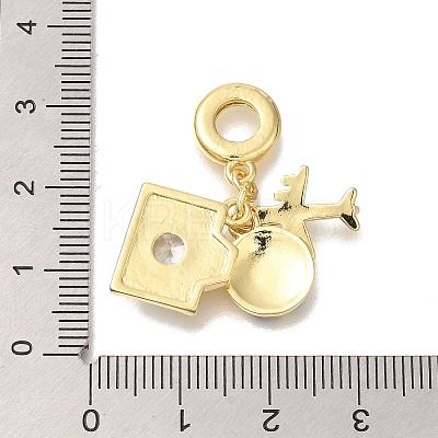 Brass Cubic Zirconia Travel European Dangle Charms KK-R002-20G-03-1