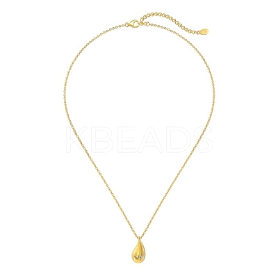 Teardrop 925 Sterling Silver Micro Pave Cubic Zirconia Pendant Necklaces NJEW-K279-05MG-1
