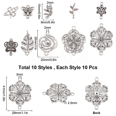 100Pcs 10 Styles Tibetan Style Alloy Links Connectors PALLOY-SC0003-40AS-1