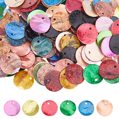 Natural Akoya Shell Dyed Disc Charms SHEL-WH0005-05D-1