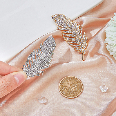 2Pcs 2 Colors Feather Alloy Rhinestone Scarf Buckle Clips JEWB-FH0001-53-1