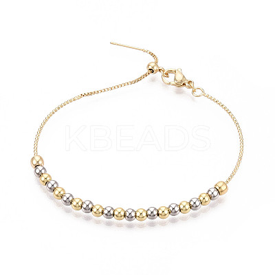Adjustable Brass Beaded Slider Bracelets for Women BJEW-T022-17G-1