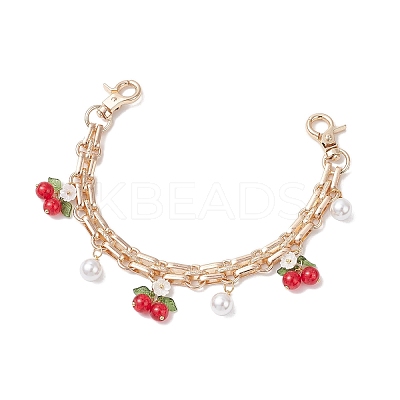 2Pcs Glass Flower & Fruit Bag Decorative Chains AJEW-BA00172-02-1