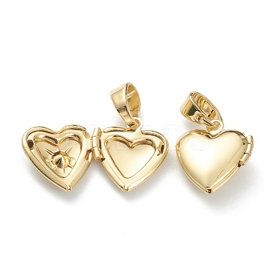 Brass Micro Pave Clear Cubic Zirconia Locket Pendants KK-P199-13G-1