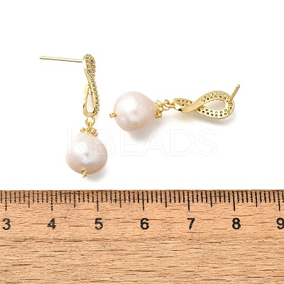 Natural Pearl Dangle Ear Studs EJEW-L099-01G-1
