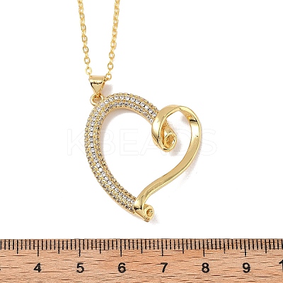 Brass Micro Pave Clear Cubic Zirconia Heart Pendant Necklaces for Women NJEW-R027-01G-02-1