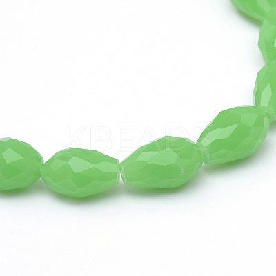 Teardrop Faceted Imitation Jade Glass Beads Strands GLAA-Q052-A-1