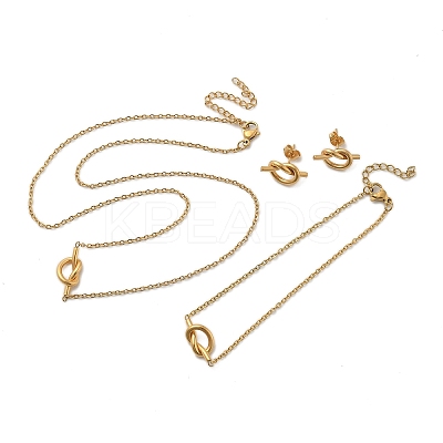 Knot 304 Stainless Steel Pendant Necklaces & Bracelets & Stud Earrings Sets for Women SJEW-C004-16G-1