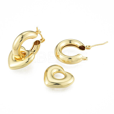 Brass Heart Dangle Hoop Earrings for Women EJEW-N011-86LG-1