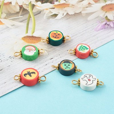 Halloween/Christmas Theme Flat Round Polymer Clay Links Connectors PALLOY-JF00713-1