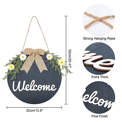 Welcome Sign Natural Wood Door Hanging Decoration for Front Door Decoration HJEW-WH0008-51-1