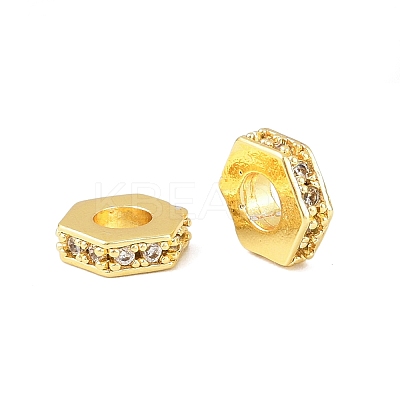 Brass Micro Pave Clear Cubic Zirconia European Beads KK-C142-11B-G-1