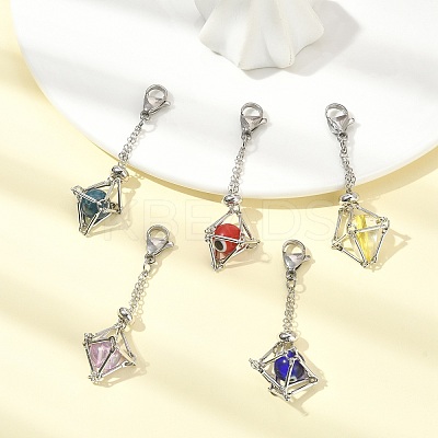 5Pcs Brass Braided Chain Pouch Empty Stone Holder Pendant Decorations HJEW-CJ0001-11P-1