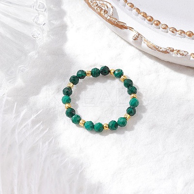 Natural Malachite Beaded Stretch Rings for Women RJEW-JR00868-10-1