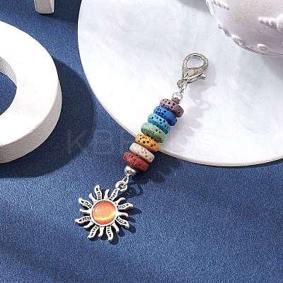 Sun Alloy & Cat Eye Pendant Decoration HJEW-JM01593-02-1