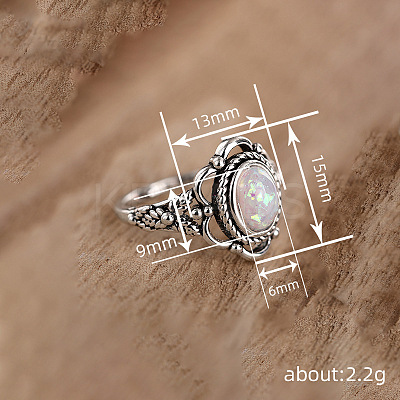Alloy with Plastic Imitation Opal Finger Rings FS-WG4C942-03-1