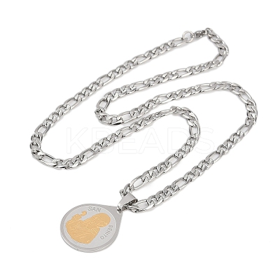 Teardrop with Father St. Benedict Pattern 201 Stainless Steel Pendant Necklaces for Men Women LS-NJEW-K283-19G-1