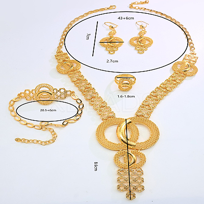Elegant Alloy Hollow Round Bracelets & Earrings & Necklaces & Rings Sets for Women PV6964-1