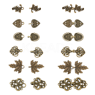 12Sets 6 Styles Tibetan Style Zinc Alloy Hook Button FIND-FH0009-29-1