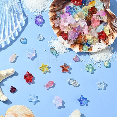 120Pcs 4 Styles Transparent Spray Painted Glass Beads GLAA-YW0004-32-1