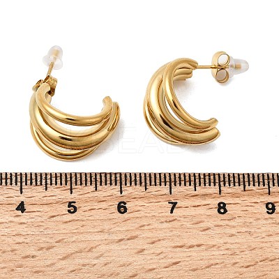 304 Stainless Steel Triple C-Shaped Stud Earrings LS-EJEW-G451-01G-1