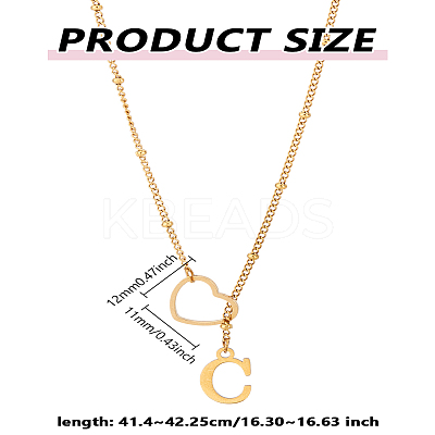 1Pc Letter & Heart Stainless Steel Lariat Necklaces for Women NJEW-LP0002-87G-C-1