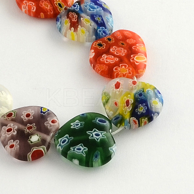 Heart Handmade Millefiori Glass Beads Strands LK-R004-28-1