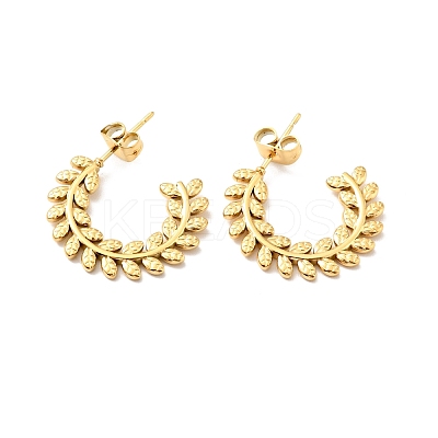 Ion Plating(IP) 304 Stainless Steel Olive Leaf Wrap Stud Earrings EJEW-A076-01G-1