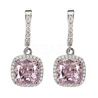 925 Sterling Silver Pave Cubic Zirconia Square Hoop Earrings EJEW-C150-01A-02-1