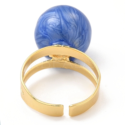 Enamel Round with Evil Eye Beaded Open Cuff Ring RJEW-E069-03G-1