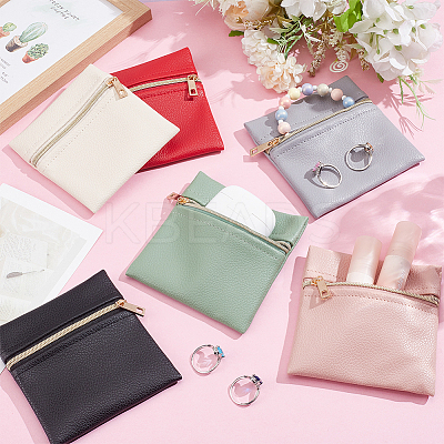 6Pcs 6 Colors Imitation Leather Jewelry Storage Zipper Bags ABAG-NB0002-15A-1